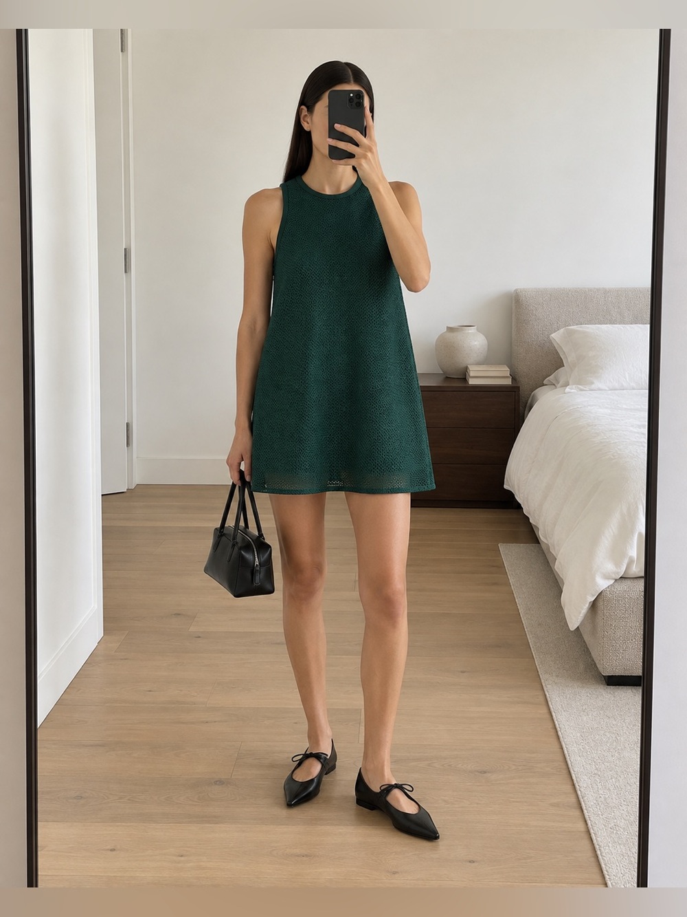 Max Mara Didone Dark Green Technical Mesh Sleeveless A-Line Mini Dress Size 10
